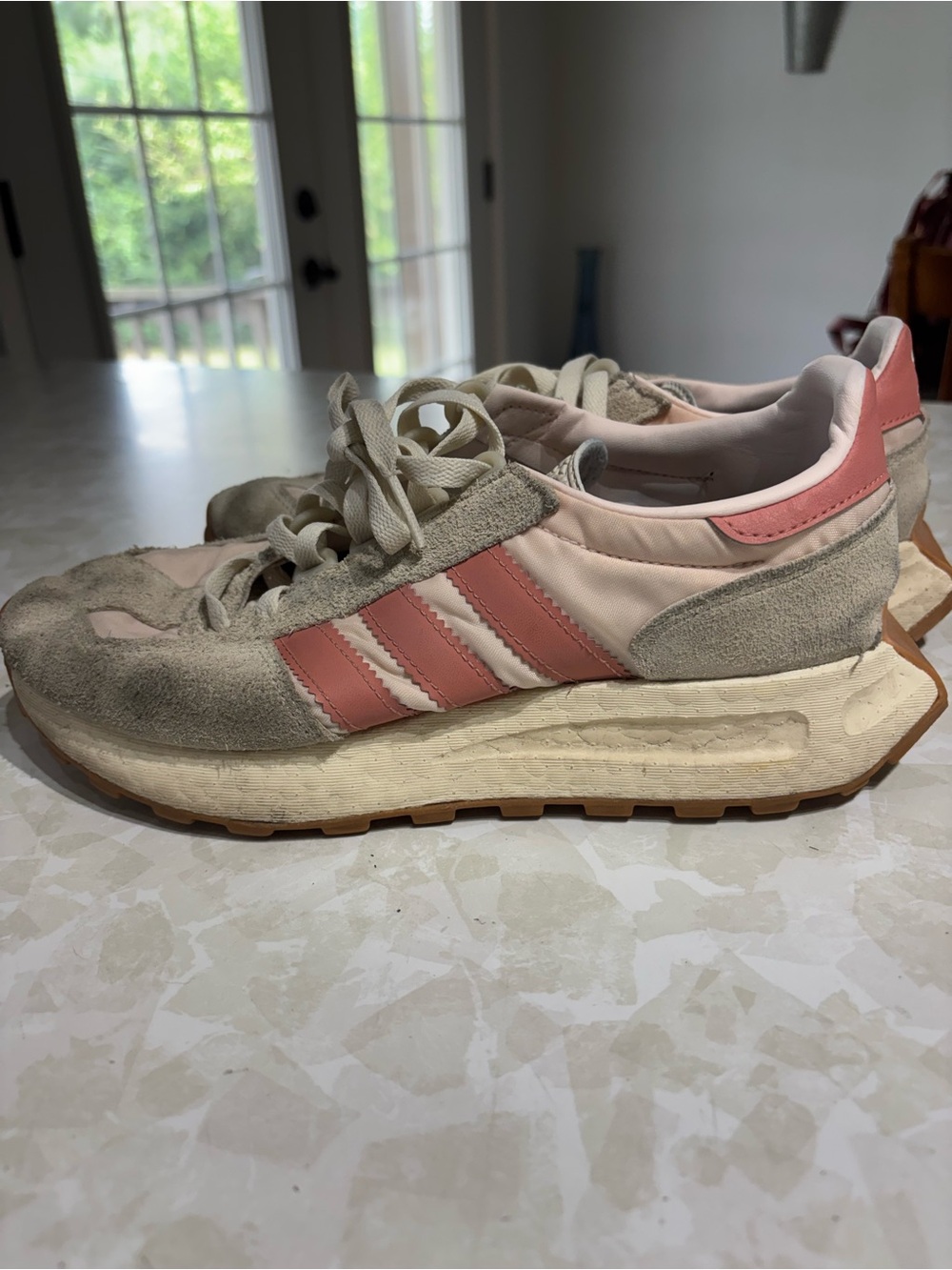 adidas Women's Pink and Beige Suede Nylon Low-Top Sneakers
